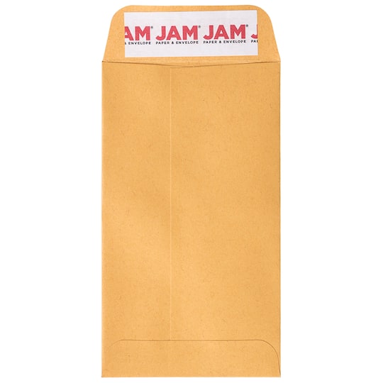 JAM Paper 3.125" x 5.5" Brown Kraft Coin Business Peel & Seal Closure Envelopes